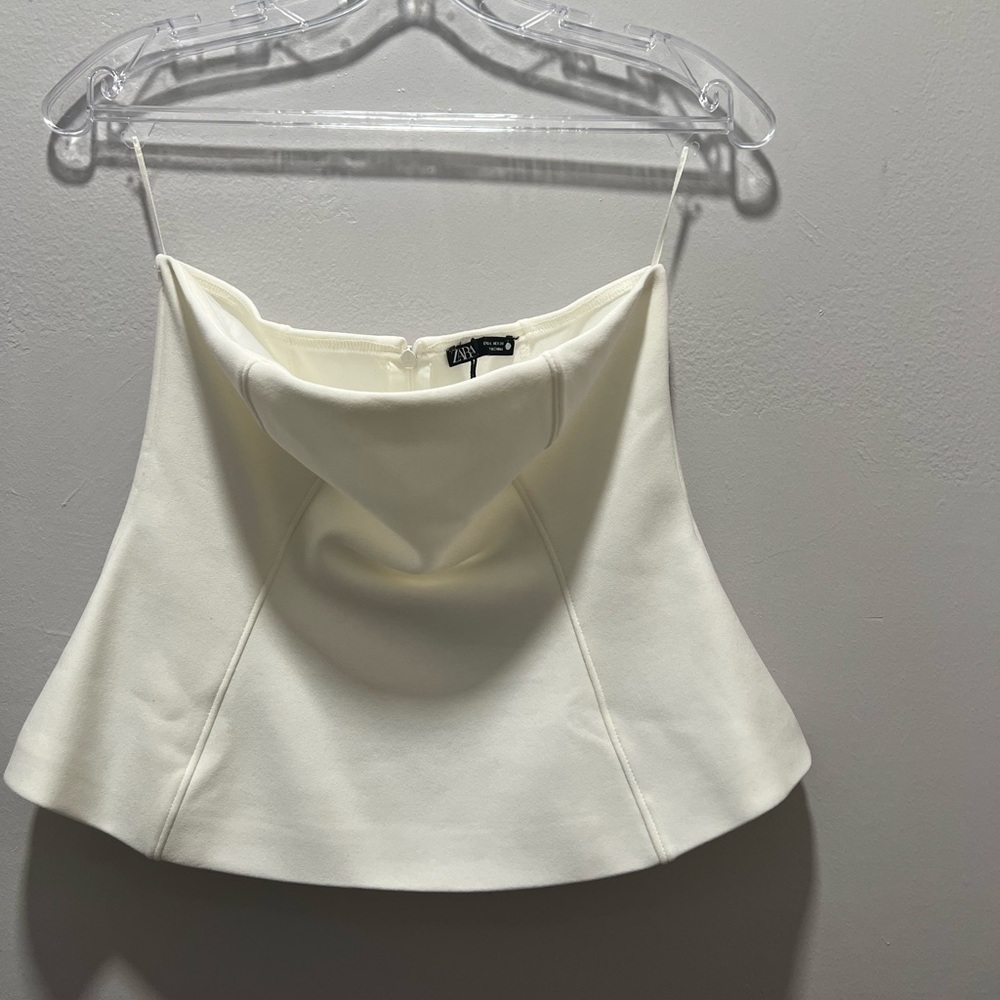 Zara Ivory Strapless Peplum Top